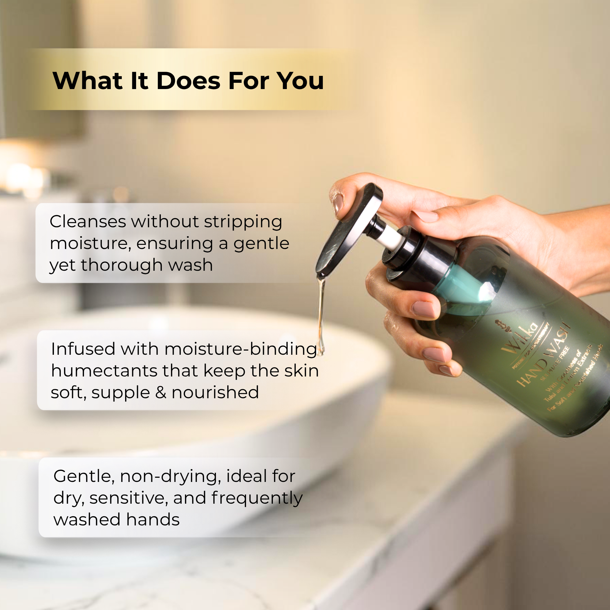 Wikka Natural Hand Wash Pump Bottle with Tulsi and Lemon Extracts